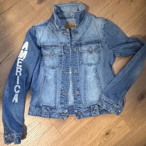 Unique Denim Jacket with Embroidered Sleeve and back